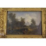 Early framed oil on board - river & boat scene 33