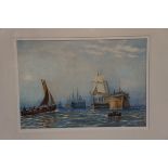 Framed watercolour ship scene, indistinct signatur