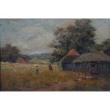 Early Victorian small oil on canvas farm scene, in