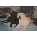 Original painting 2x Labradors signed lower right