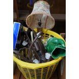 Basket of mixed items to include Dartmouth pottery