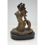 Bronze nude mermaid signed Height 28 cm