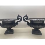 Pair of victorian cast iron planters Height 27 cm