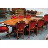 Large dining room table with six chairs & two carv