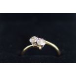 18ct Gold ring with 2 diamonds set in platinum