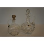 2x Decanters, 1 with silver stopper (Chip to rim)