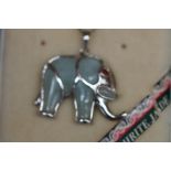Silver & jade elephant necklace