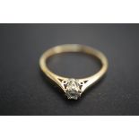 9ct Gold solitaire diamond ring Size P1/2