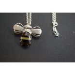 Silver & amber bee pendant & chain