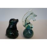 Wedgwood glass dog together with a Mdina seahorse