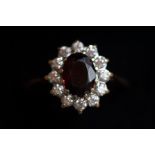 9ct Gold ring set with ruby & clear stones Size O