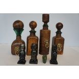 4x Leather bound decanters together with 4 hardsto