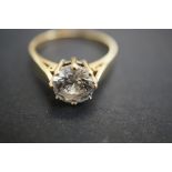 9ct Gold solitaire clear stone ring Size O