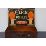 Elfin Toffees shop display tin in the form of a travel case with genuine leather carry handle 31 cm