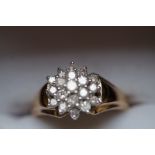 9ct Gold diamond cluster ring Size M