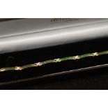 9ct Gold bracelet set with diamonds & emeralds - 3 stones missing