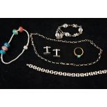 Collection of white metal jewellery & 1 silver bra