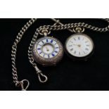 2x Fob watches together with a silver albert chain