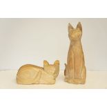 2x Wooden figures of cats Tallest 42 cm