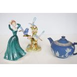 Wedgwood teapot. Royal Grafton figure & Royal Staf