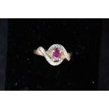 9ct gold ring set with ruby & diamonds Size O