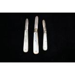 3 Silver & mother of pearl fruit knives