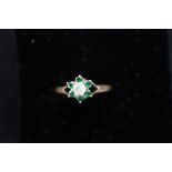 9ct gold ring set with diamond & emeralds Size M