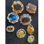 8 Pin brooches 4x set with hard stones