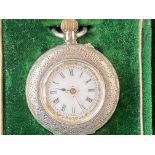 Silver cased Victorian fob watch with fitted case