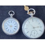 Silver pocket watch fusee movement & silver fob watch