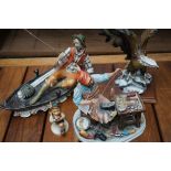 2x Capodimonte style figure, 1 Goebels figure & 1