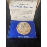 Franklin mint 10 dollar silver proof coin, Barbado