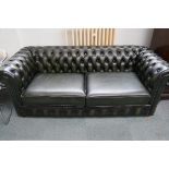 Green leather Chesterfield deep buttoned settee