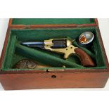 Cased replica gamblers revolver with powder flask