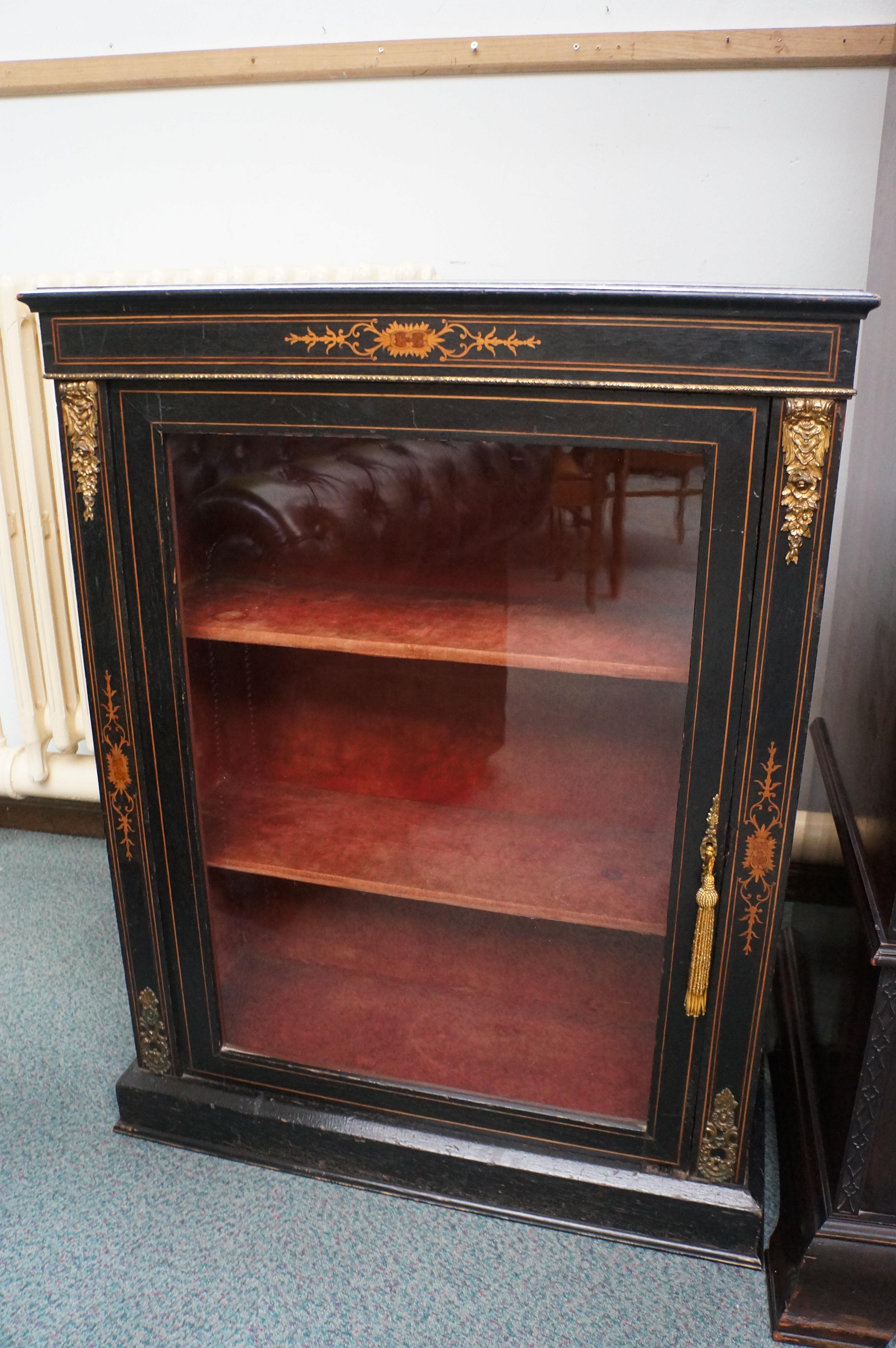 Victorian ebonised glazed cabinet 96 cm x 75 cm