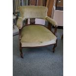 Victorian club chair with velvet upholstery on ori