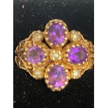 9ct Gold ring set with amethyst & pearls Weight 3.