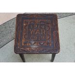 Hand carved stool commemorating WWI 1914-1919