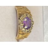 9ct gold ring set with amethyst & diamonds Weight