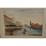 Wash & watercolour canal scene signed RW 85. 42 cm