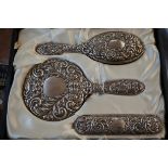 Silver brush & mirror set in fitted case