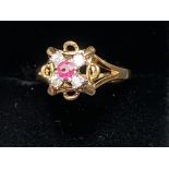 9ct Gold ring set with ruby & cz stones Size K