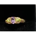 9ct Gold ring set with amethyst & peridot Size O