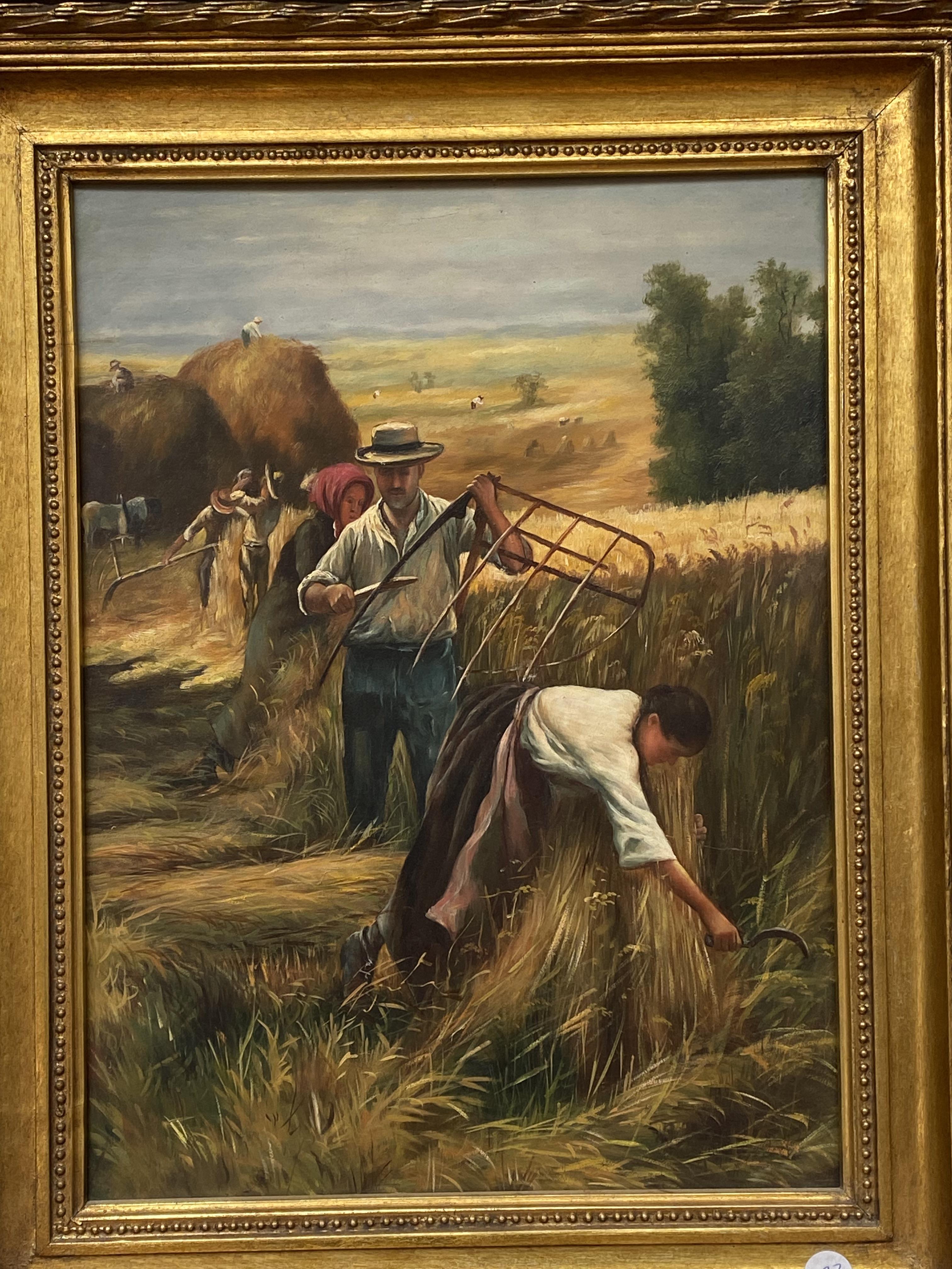 Victorian oil on board farming scene