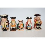 3x Royal Doulton toby jugs, 1x Beswick & 1x Sylvac