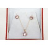9ct gold rubies & diamond necklace & earrings set