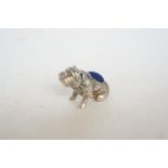 Silver bulldog pin cushion with glass eyes