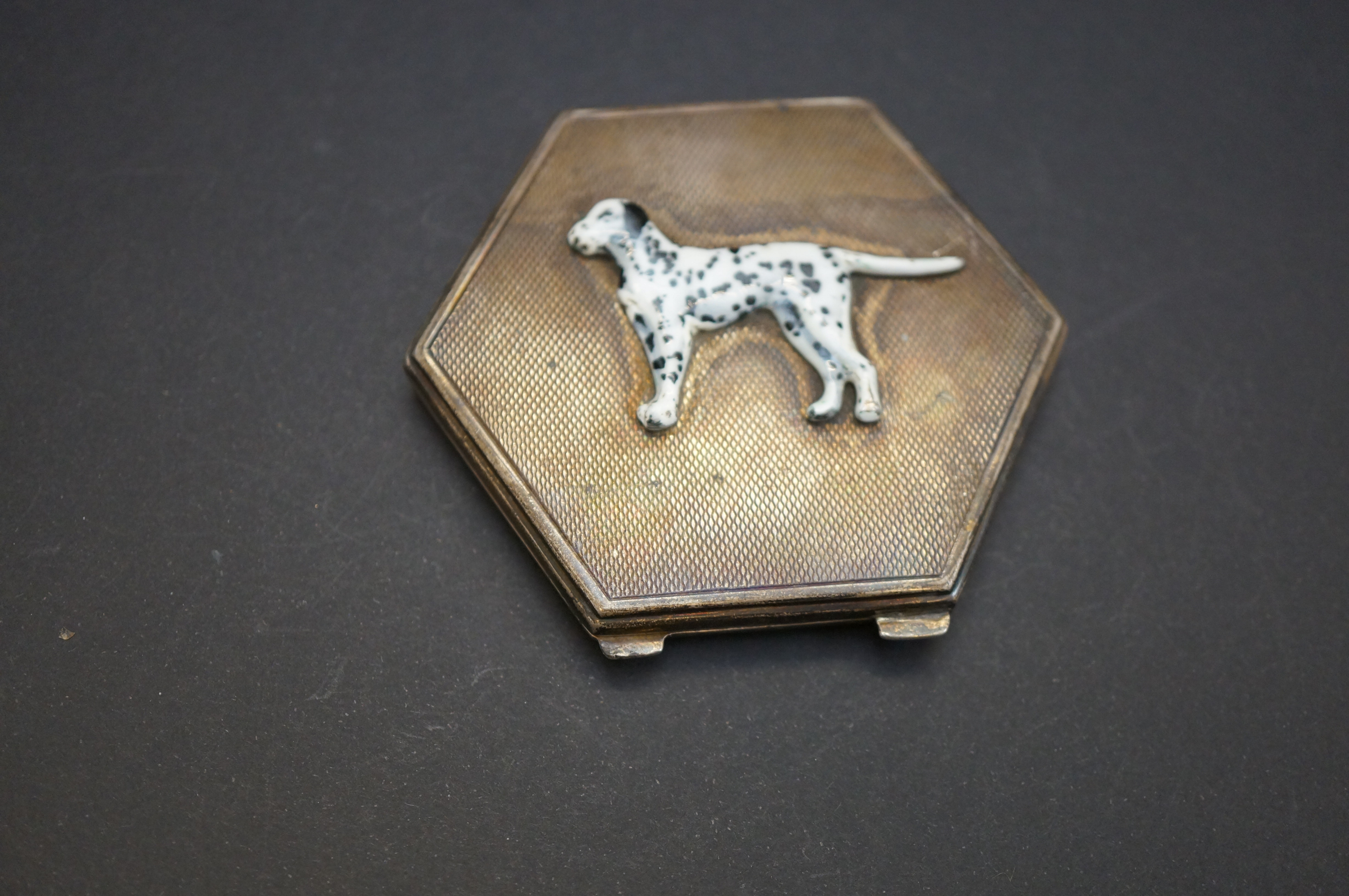 Silver compact with enamel Dalmatian(possibly late