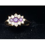 9ct Gold ring set with amethyst & cz stones Size M