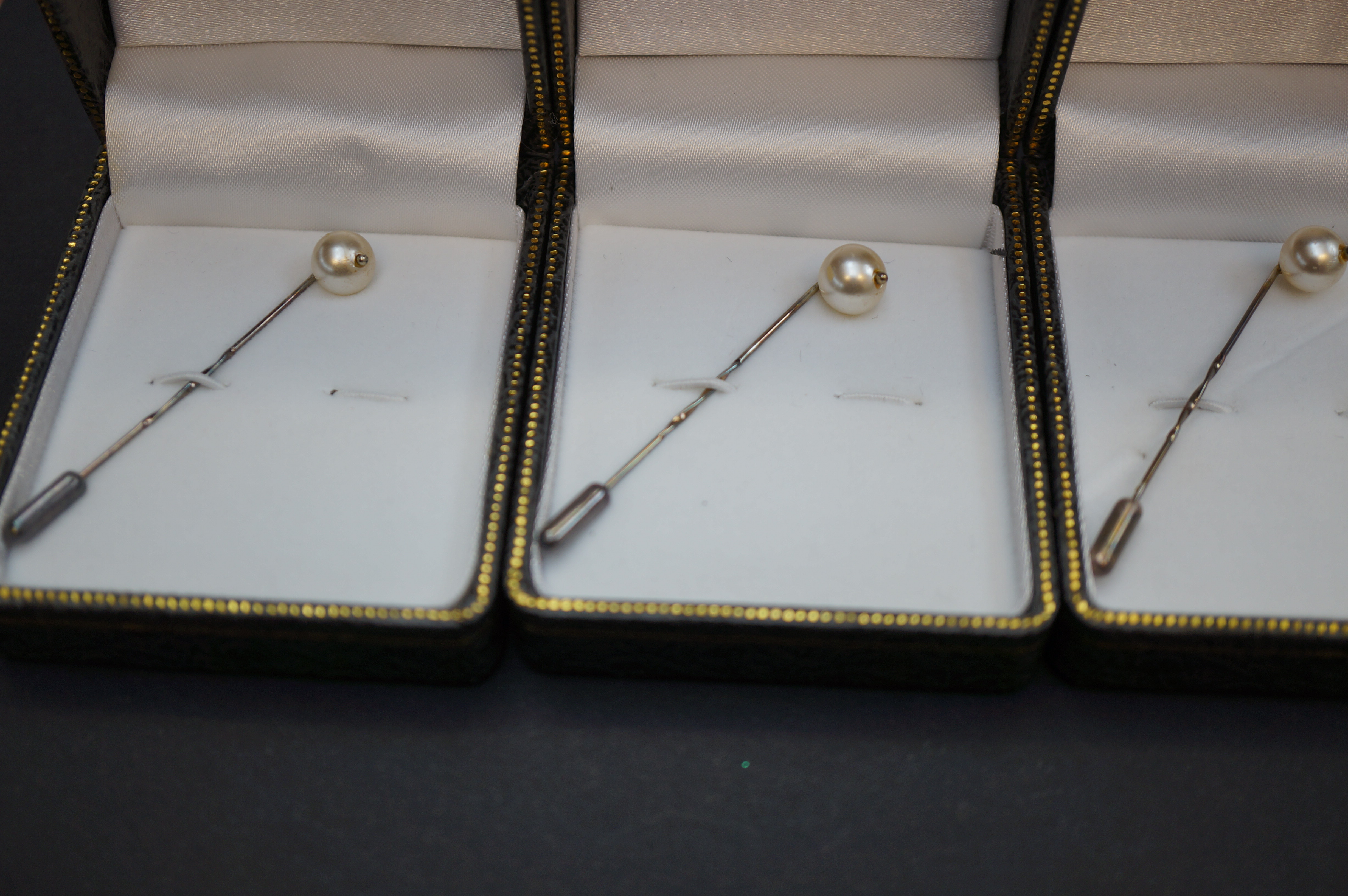 3x Silver pin brooches - all with presentation cas